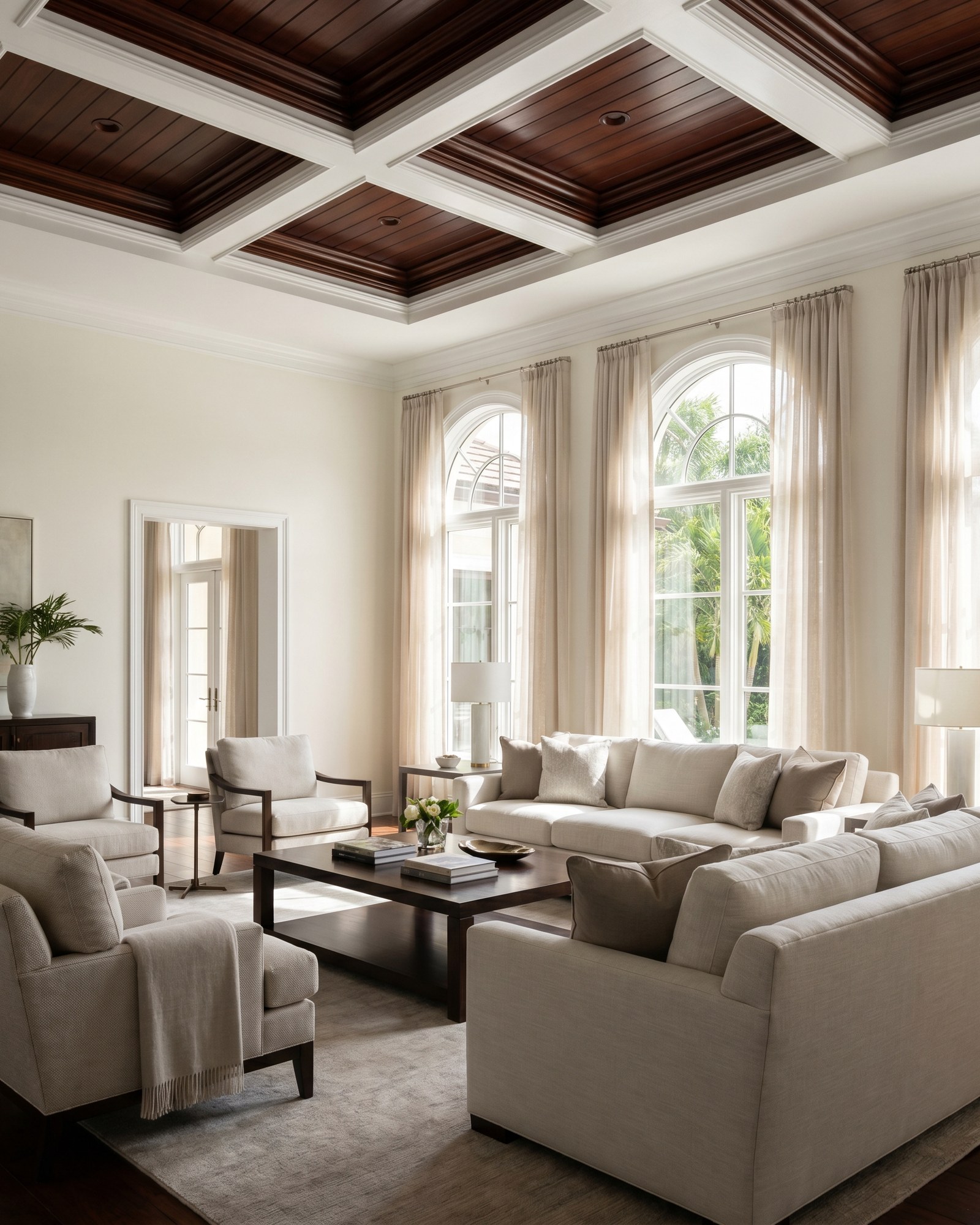 Finished living room with premium wood ceiling painted by Ariel Pro Painter